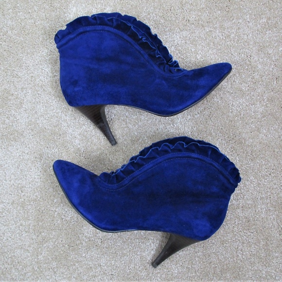 Blue Suede Women's Heeled Ankle Boots - Picture 1 of 7